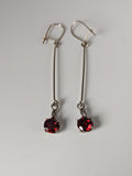 Silver Steed Red Crystal Dropped Earrings