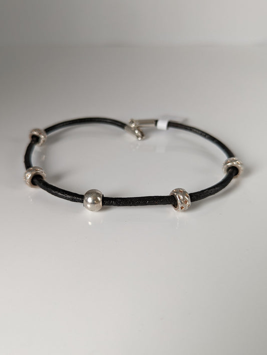 Silver Steed Silver Charms on Leather Cord Bracelet