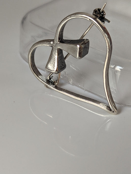 Silver Steed Horse Shoe Nail Heart Brooch / Stock Tie Pin