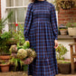Peppi Winter Check Smocked Bodice Midi Dress - Blue