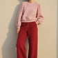 Flory Scallop Quilt Wide Leg Trouser - Wine Red
