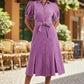 Mollie Lilac Baby Cord Puff Sleeve Midi Dress