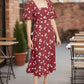 Louche Nadine Roaring Daisy Print Square Neck Balloon Sleeve Midi Dress Red