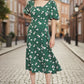 Louche Nadine Roaring Daisy Print Square Neck Balloon Sleeve Midi Dress - Green
