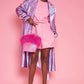 Pink Bamboo Sequin Faux Fur Bag