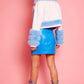 Pink Blue Faux Leather Faux Fur Biker Jacket