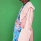 Pink Faux Leather Jacket with Detachable Faux Fur Cuffs and Collar