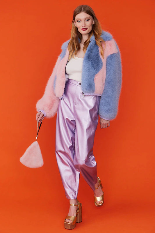 Pink Pyramid Faux Fur Bag