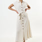 Reese Linen Mix Button Through Midi Shirt Dress - Natural