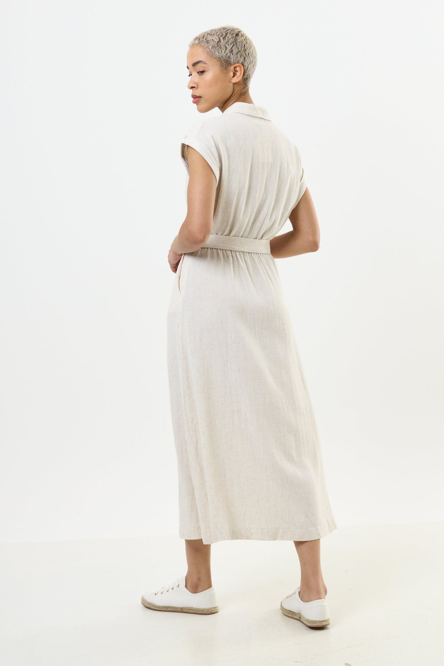 Reese Linen Mix Button Through Midi Shirt Dress - Natural