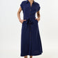 Reese Linen Mix Button Through Midi Shirt Dress - Navy