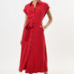 Reese Linen Mix Button Through Midi Shirt Dress - Red
