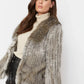 Grey Scalloped Coney Fur Jacket With Fox Fur Collar