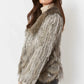 Grey Scalloped Coney Fur Jacket With Fox Fur Collar