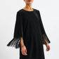 Rosamee Fringe Trim Sleeve Mini Dress in Black