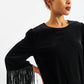 Rosamee Fringe Trim Sleeve Mini Dress in Black