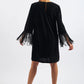 Rosamee Fringe Trim Sleeve Mini Dress in Black