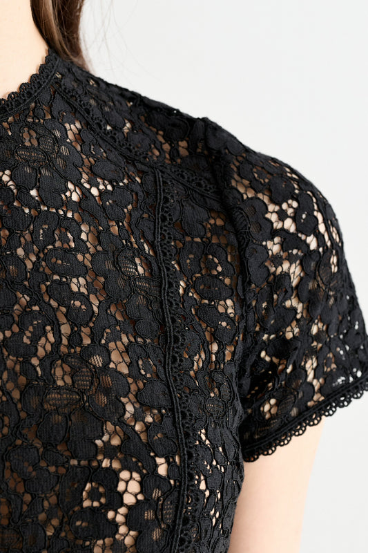 Rufaro Lace Trim Short Sleeve Blouse - Black