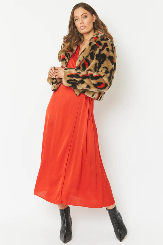 Red Faux Fur Cropped Jacket