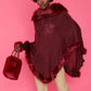 Red Faux Fur Pom-Pom Drawstring Bucket Bag