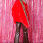 Red and Leopard Print Faux Fur Coat