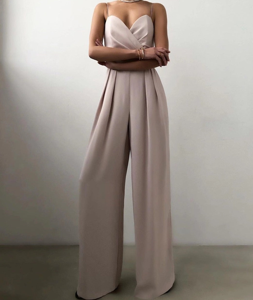 Imani - Elegant Spaghetti Strap Wide-Leg Jumpsuit