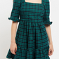 Sassa Winter Gingham Tiered Mini Dress in Green and Black