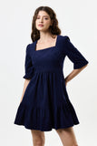 Sassa Lightweight Baby Cord Tiered Mini Dress - Navy