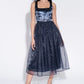 Shehrazade Satin and Organza Midi Dress in Navy