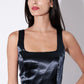 Shehrazade Satin and Organza Midi Dress in Navy