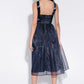 Shehrazade Satin and Organza Midi Dress in Navy