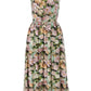 Sherazade 3D Daisy Print Square Neck  Midi Dress - Green