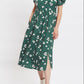 Louche Stasia Roaring Daisy Print V Back Puff Sleeve Midi Dress - Green