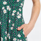 Louche Stasia Roaring Daisy Print V Back Puff Sleeve Midi Dress - Green