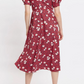 Louche Stasia Roaring Daisy Print V Back Puff Sleeve Midi Dress Red