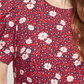 Louche Stasia Roaring Daisy Print V Back Puff Sleeve Midi Dress Red