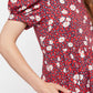 Louche Stasia Roaring Daisy Print V Back Puff Sleeve Midi Dress Red