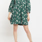 Louche Suzanne Roaring Daisy Print Long Sleeve Mini Dress - Green