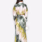 Satin Khaki & Cream Printed Maxi Skirt Co-ord Set