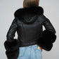 Black Merino Leather Jacket with Fox Fur Collar and Cuffs