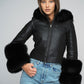 Black Merino Leather Jacket with Fox Fur Collar and Cuffs