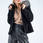 Black Sheepskin Hooded Jacket with Arctic Fox Fur Detailing