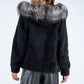 Black Sheepskin Hooded Jacket with Arctic Fox Fur Detailing