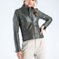 Olive Genuine Cropped Leather Jacket