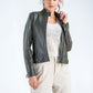 Olive Genuine Cropped Leather Jacket