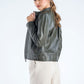 Olive Genuine Cropped Leather Jacket