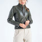 Olive Genuine Cropped Leather Jacket