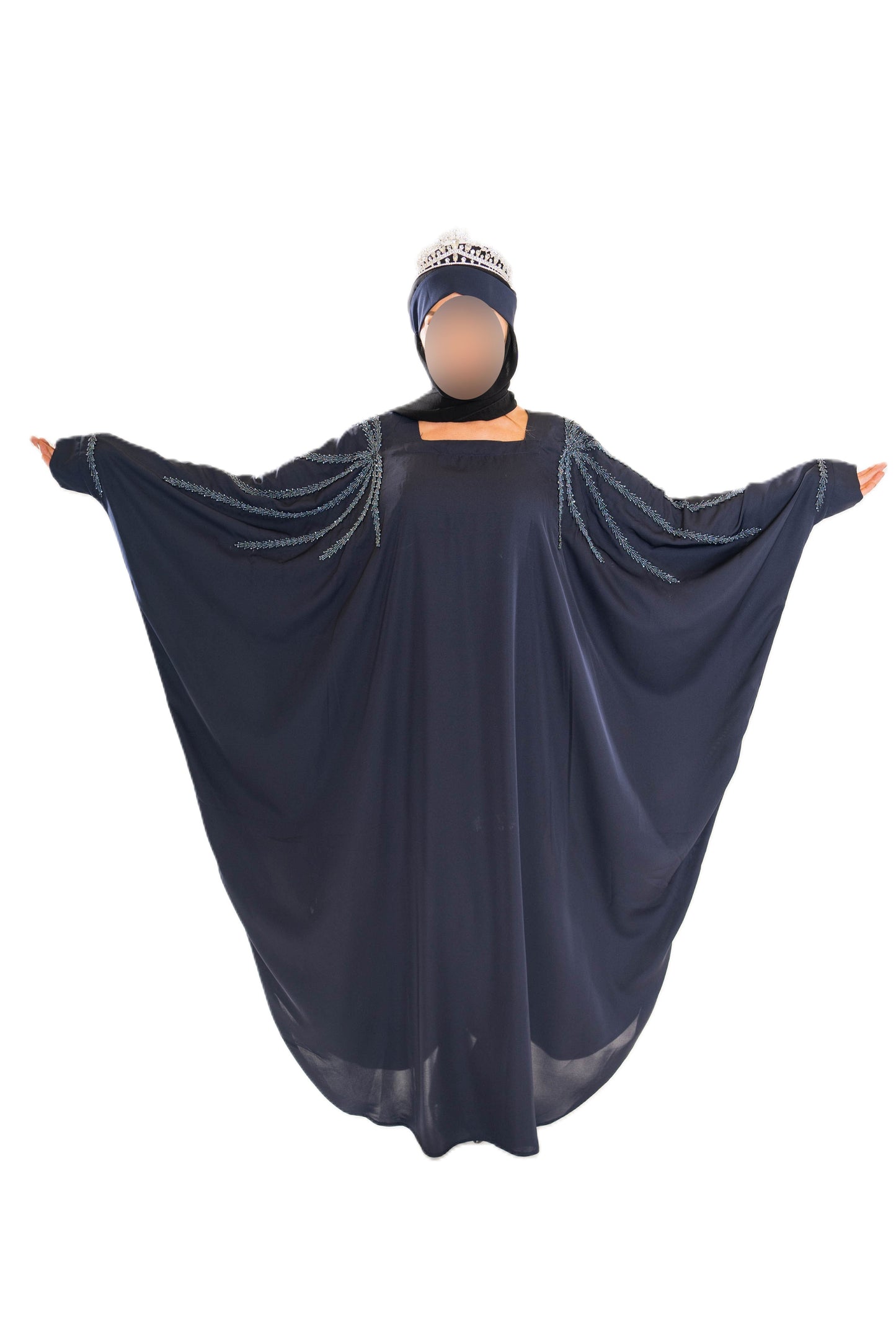 Blue Cutdana Abaya - Elegant Long Sleeve Dress with Unique Cutdana Design for Women