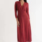 Sona Marl Faux Wrap Midi Dress in Red