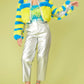 Striped Yellow Faux Fur Cropped Bomber Jacket
